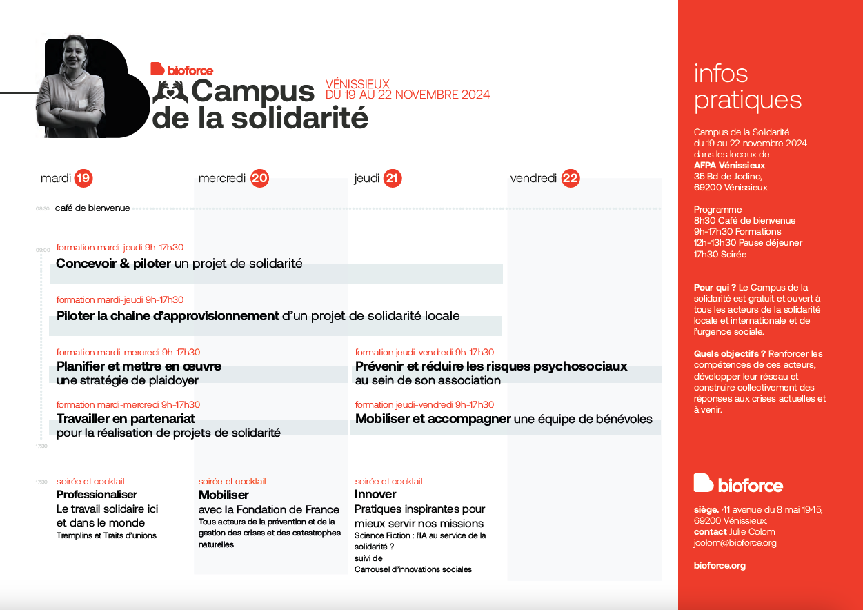 Programme complet du Campus de la solidarité - Vénissieux (France) 19 au 22 novembre 2024