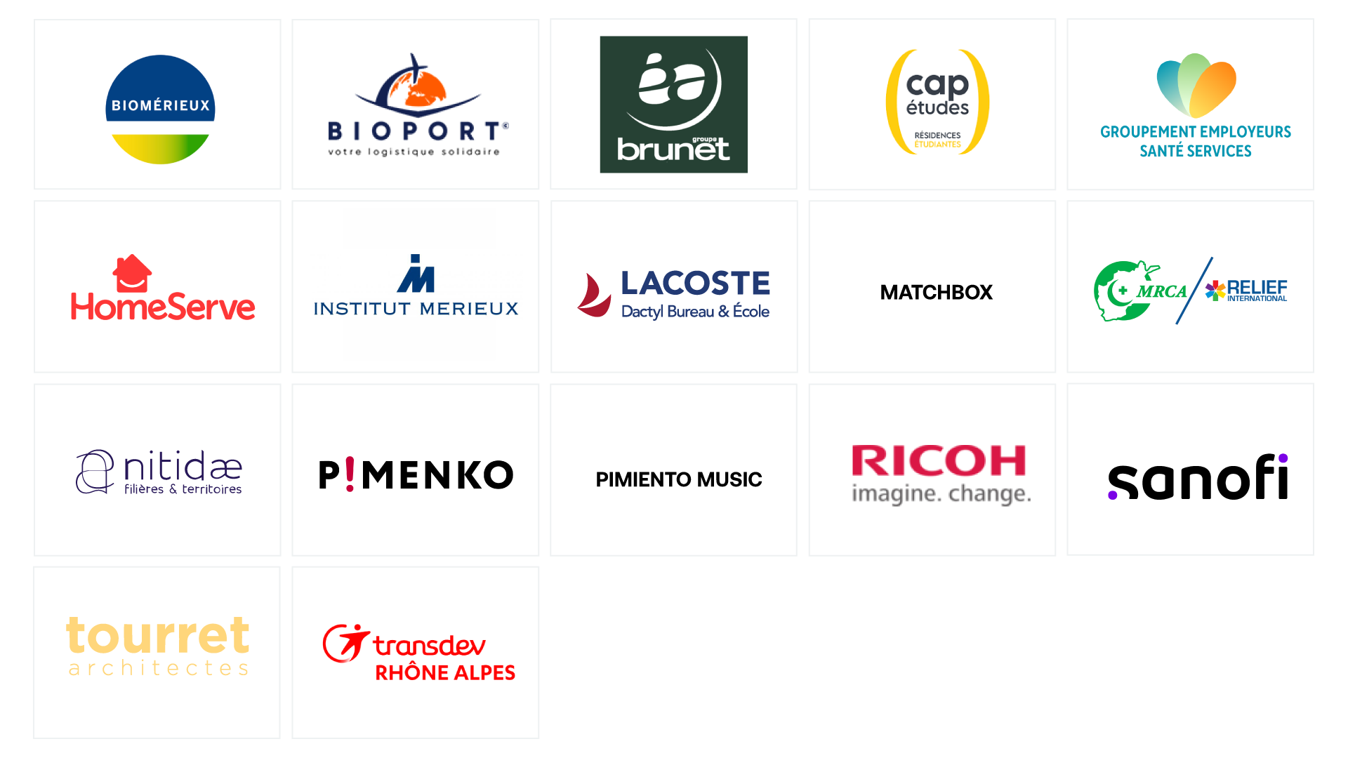 Ces organisations nous ont versé leur taxe d'apprentissage en 2023 : Biomerieux, Bioport, Cap'etudes Résidences Étudiantes, Brunet Groupe, Groupement Employeur Social Sante Travail, Homeserve, Institut Merieux, Lacoste, Matchbox, Medical Refresher Courses For Afghans - Relief International France, Nitidae, Pimenko, Pimiento Music, Ricoh France, Sanofi-Aventis Groupe, Tjarchi, Transdev Rhone Alpes